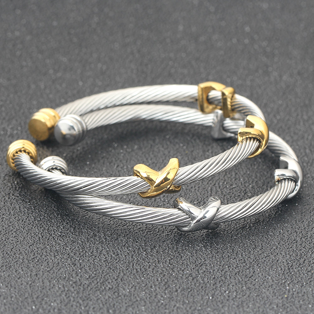 Trendy Titanium Steel Individual Twist Opening Adjustable Steel Wire Wild Bracelet