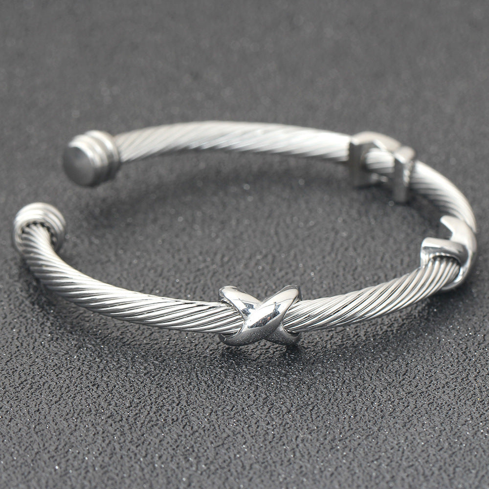 Trendy Titanium Steel Individual Twist Opening Adjustable Steel Wire Wild Bracelet