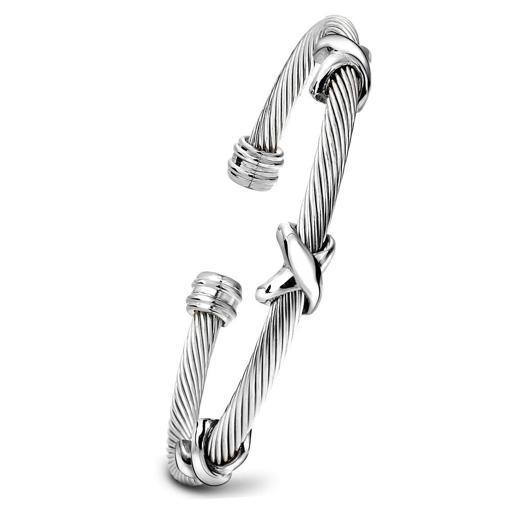 Trendy Titanium Steel Individual Twist Opening Adjustable Steel Wire Wild Bracelet