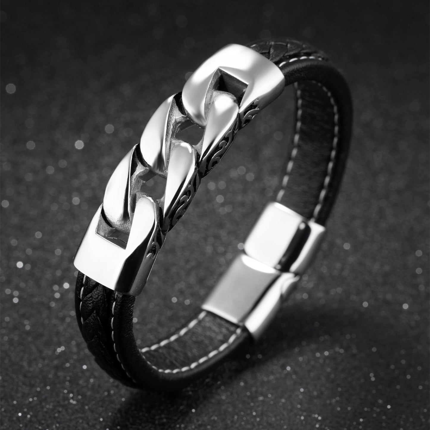 Titanium steel men's leather bracelet punk style bracelet