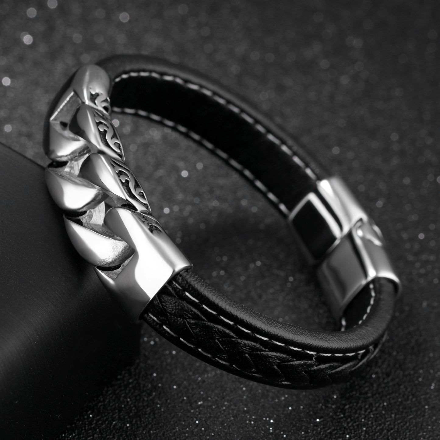 Titanium steel men's leather bracelet punk style bracelet