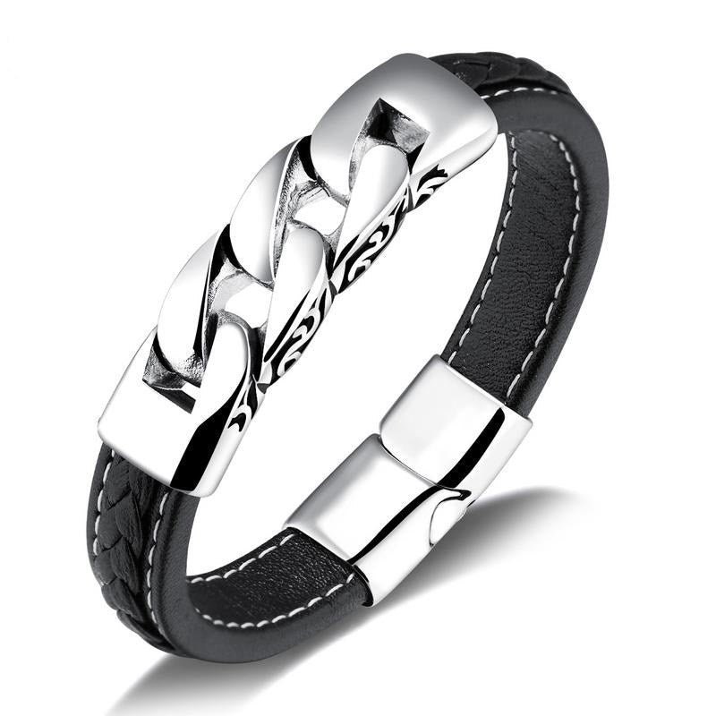 Titanium steel men's leather bracelet punk style bracelet