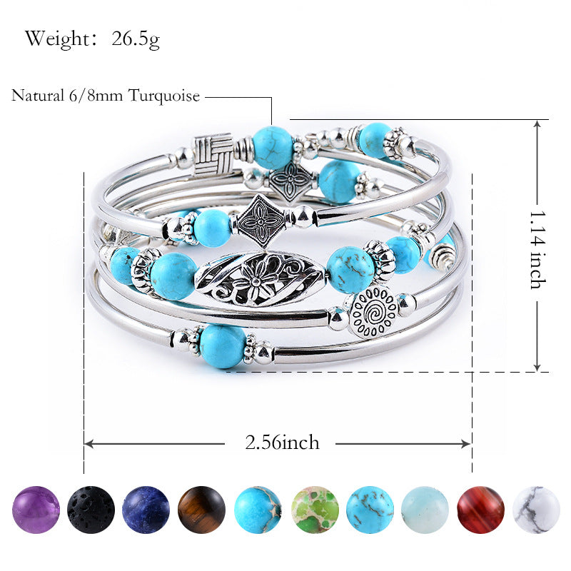 Amazon New Natural Turquoise/Tiger's Eye Wrap Bracelet Multi-Circle Layered Natural Stone Beaded Bracelet