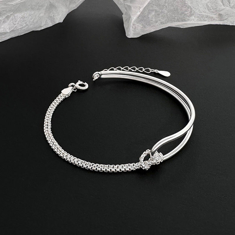 Chain Geometric Arc Bracelet Minimalist Design All-match Line Kink Bracelet Personalized Stitching Double-layer Knot Bracelet