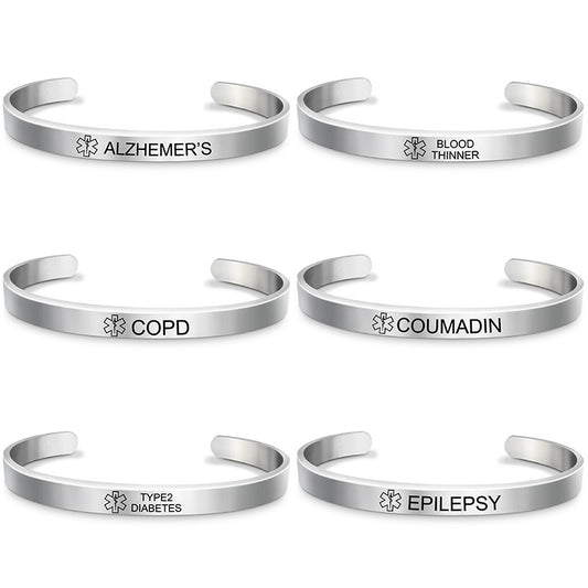 Bracelet Cross-border European And American Opening Stainless Steel Life Star Medical Logo Diabetic Warning Titanium Bracelet